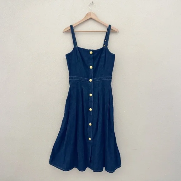 L'agence Esmeralda Pinafore Denim Midi Dress 8 Raleigh Parisian Chic Preppy NWT - Picture 6 of 15